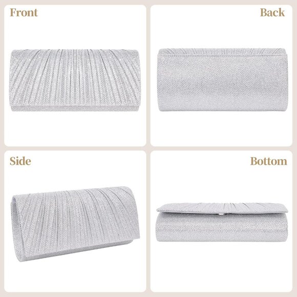 High-Quality Silver Evening Handbag - Chic Pleated Design & Spacious Interior - Picture 7 of 7